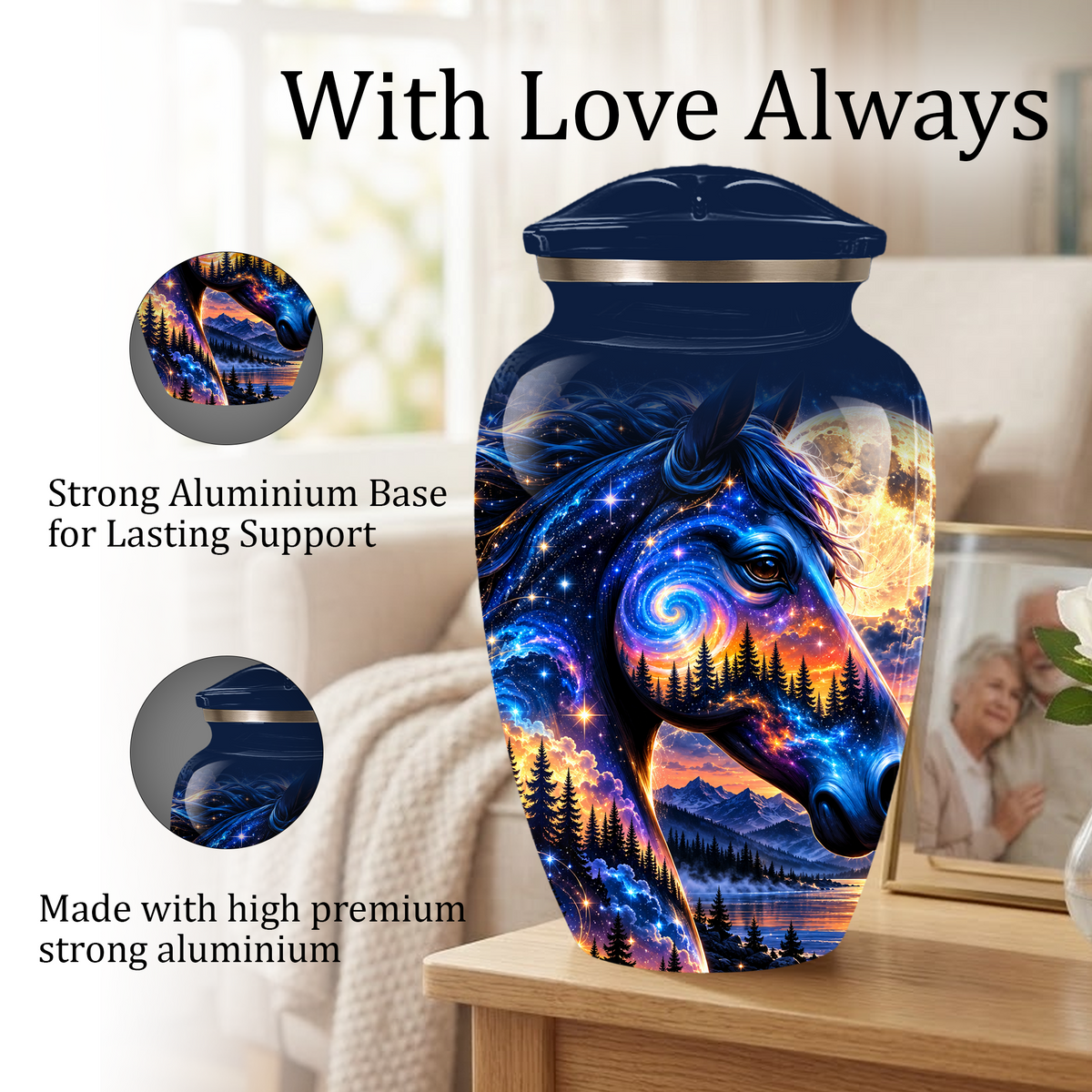 Personalized Horse Cremation Urn for Ashes, Cosmic Galaxy Horse Adult Memorial Urn, Custom Aluminum Urn
