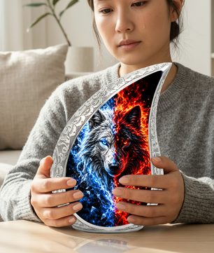 Fire and Ice Wolf Cremation Urn for Ashes, Dual Wolf Memorial Urn, Personalized Adult Cremation Urn