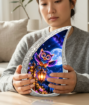 Owl Urn for Ashes, Colorful Owl Cremation Urn with Moon