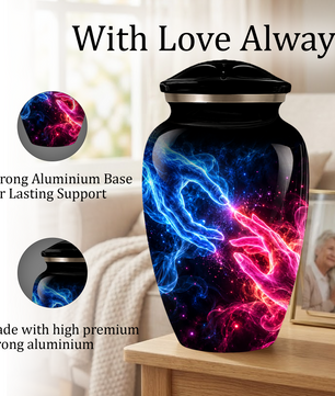 Cosmic Hands Cremation Urn for Adult Ashes, Blue and Pink Galaxy Memorial Urn, Personalized Funeral Urn for Human Ashes, Celestial Keepsake