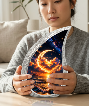 Ocean Sunset Adult Urn for Ashes, Golden Moon Cremation Urn for Human Ashes