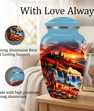 Personalized Fantasy Cremation Urn for Ashes, Red Butterfly Castle Memorial Urn, Custom Adult Urn