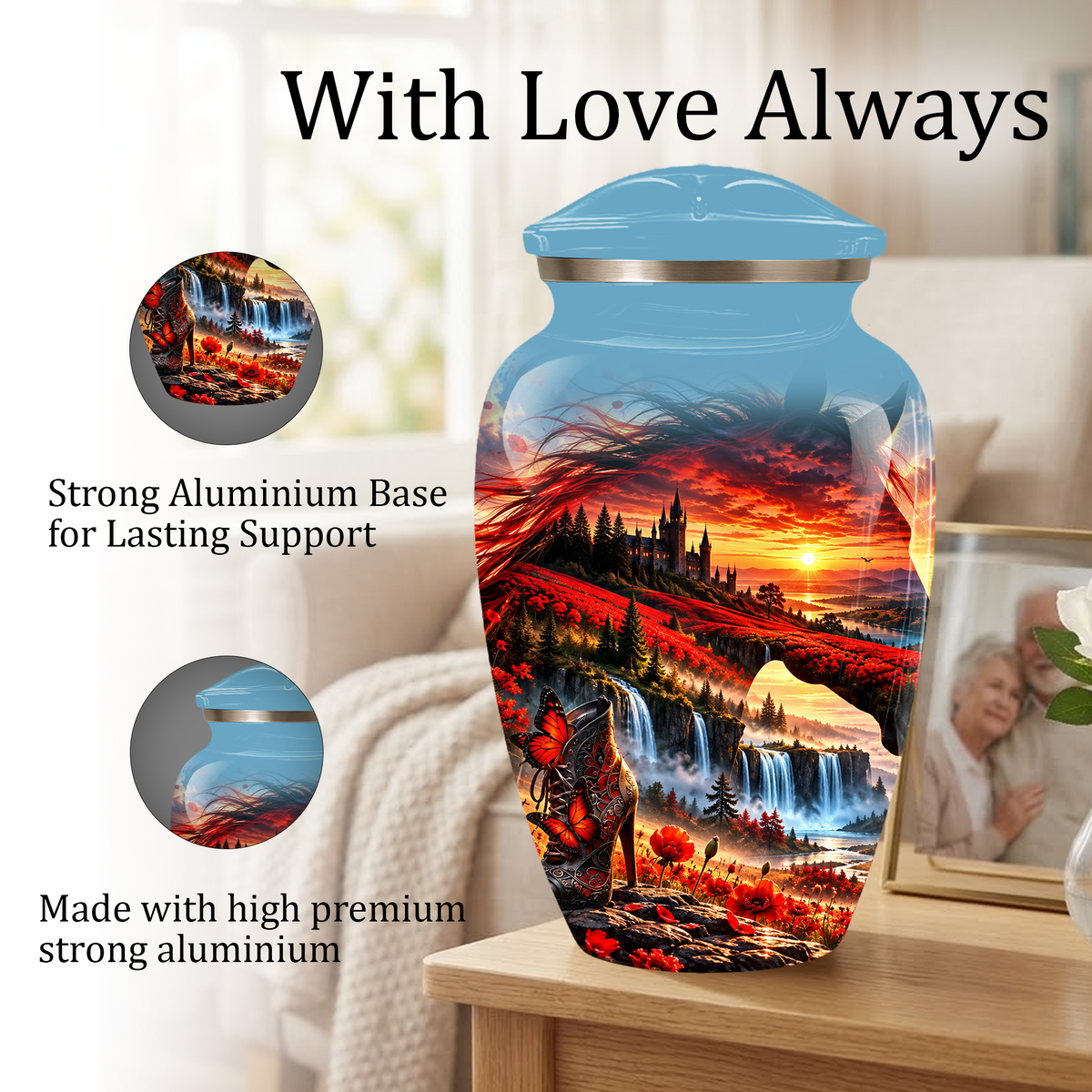 Personalized Fantasy Cremation Urn for Ashes, Red Butterfly Castle Memorial Urn, Custom Adult Urn