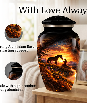 Personalized Adult Cremation Urn for Ashes, Custom Memorial Urn, Horse Sunset Artwork, Adult Urn