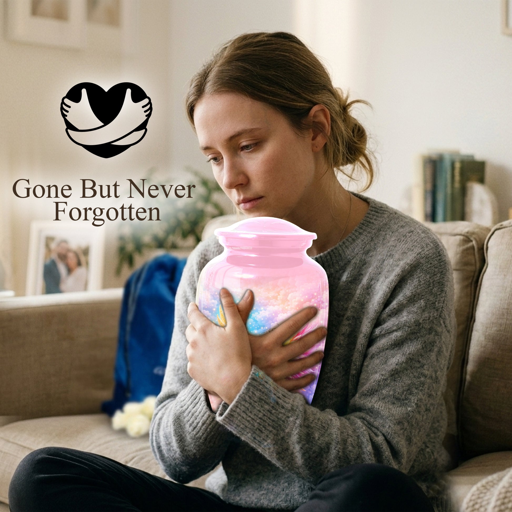 Angel Wings Urn for Mom, Rainbow Memorial Large Urn,Cremation Urn for Mama