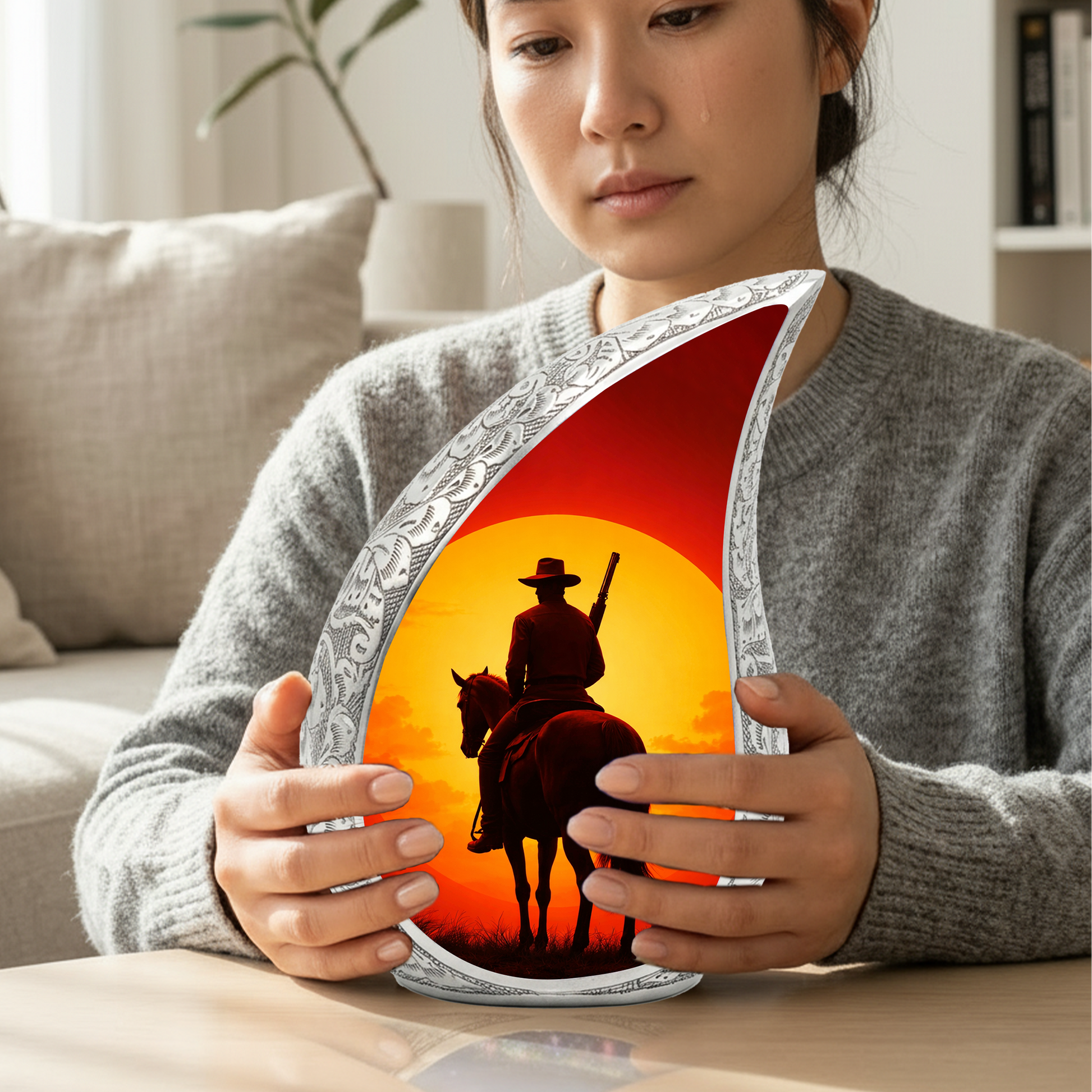 Personalized Cowboy Urn for Dad, Western Memorial Keepsake Ashes