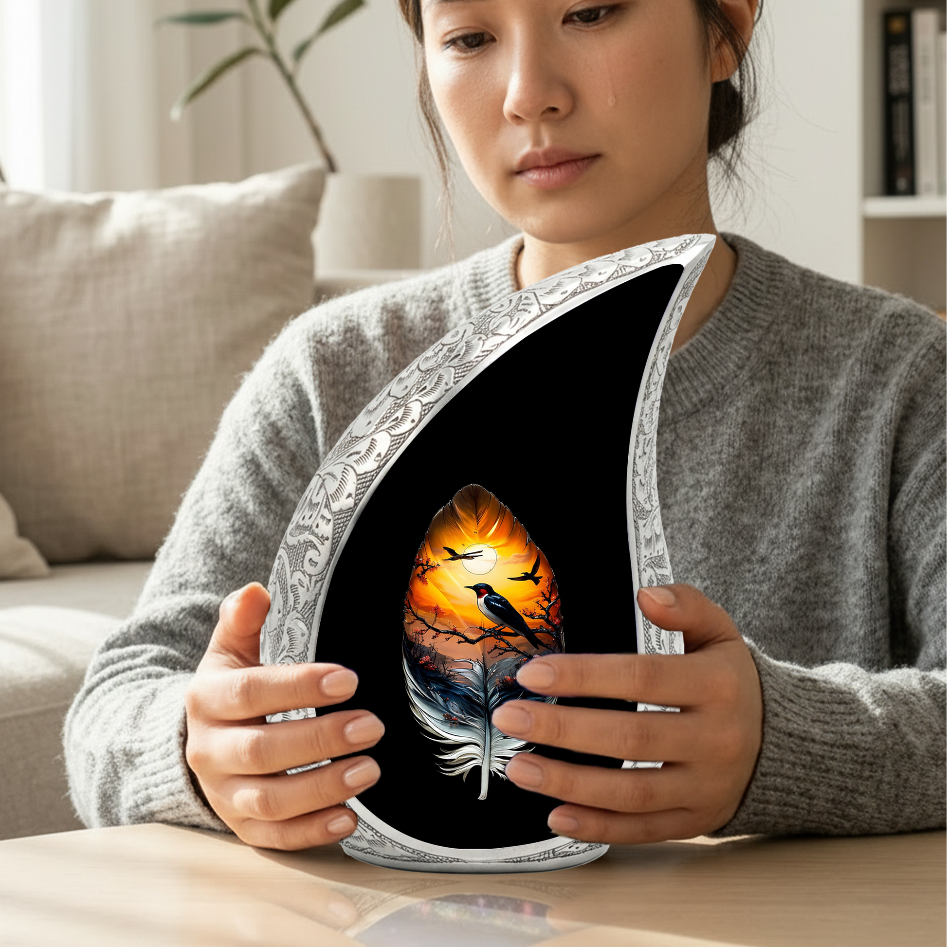 Feather Memorial Urn for Mom – Personalized Cremation Urn for Human Ashes | Beautiful Urns for Women
