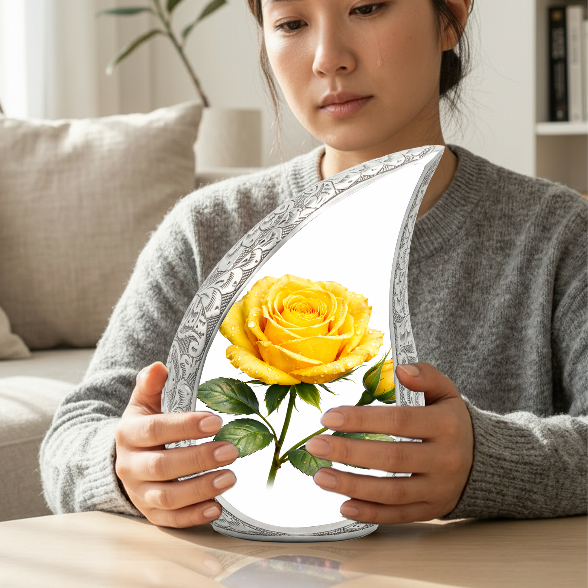 Yellow Rose Urn for Mom | Floral Urn for Human Ashes
