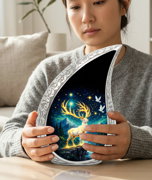Golden Reindeer Night Landscape Cremation Urn for Adult Ashes