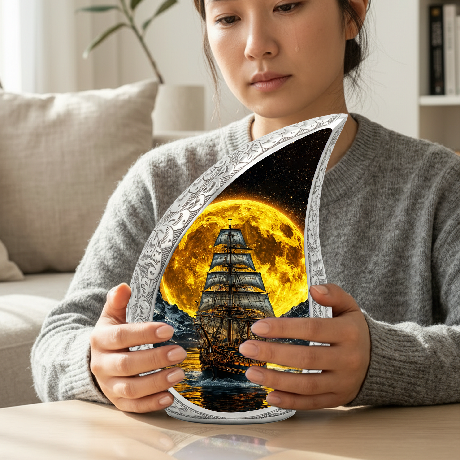 Pirate Ship Ocean Adult Urn for Human Ashes – Premium Ocean Wave Cremation Urn