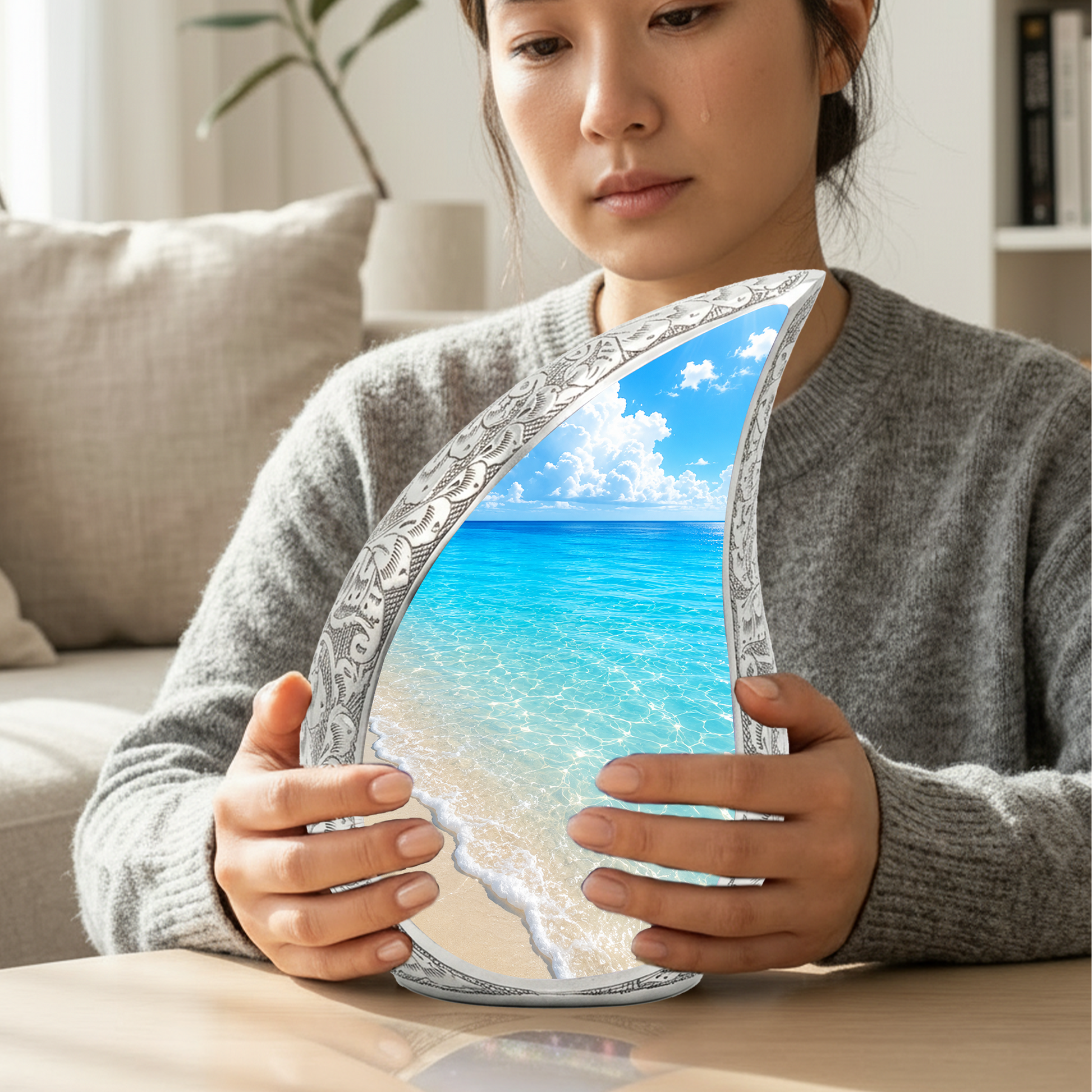 Ocean Beach Cremation Urn – Elegant Memorial Urn for Mom, Dad, Women & Men