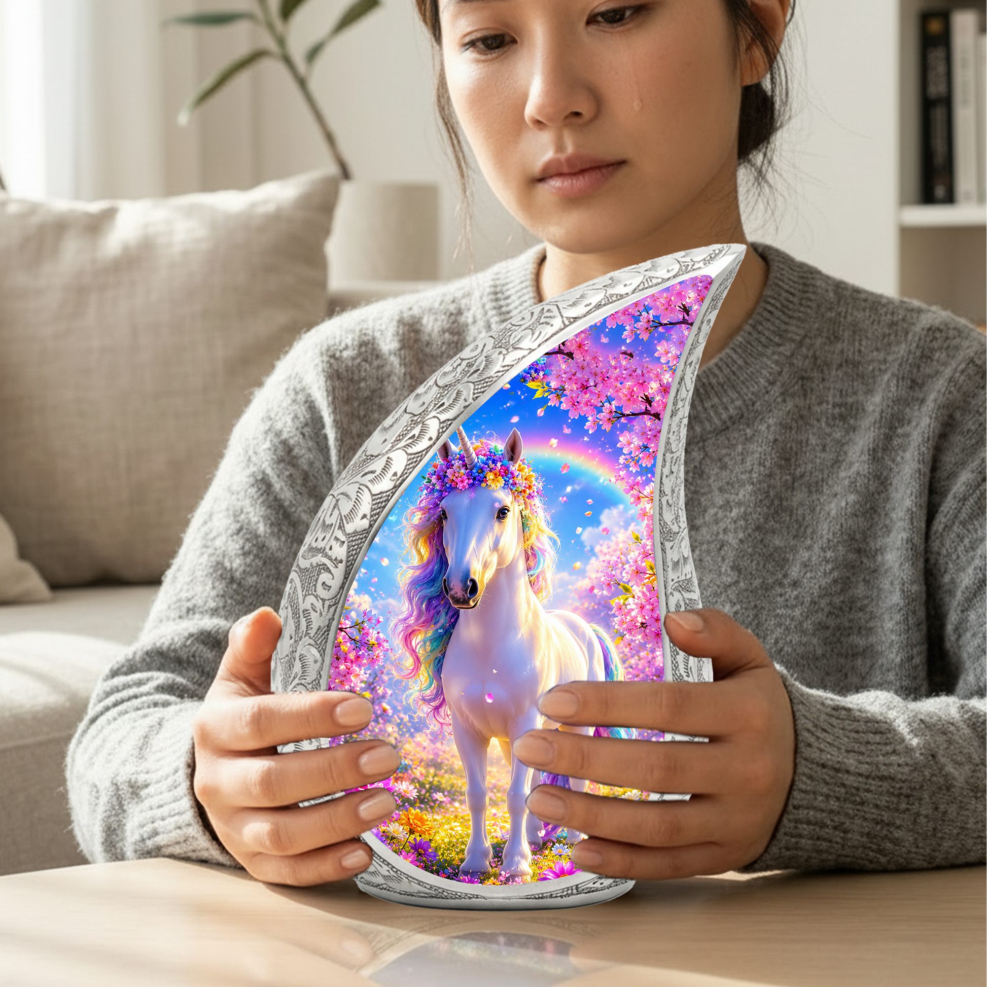 Ocean Unicorn Urn for Mom, Fantasy Cremation Keepsake Urn for Women