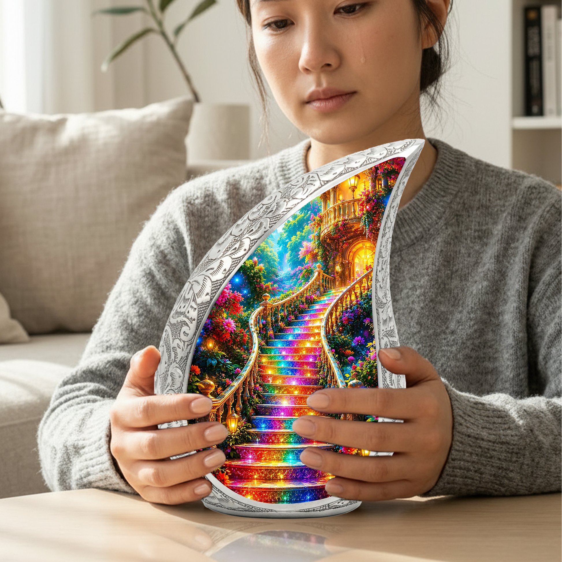 Rainbow Stairway to Heaven Urn for Mom, Personalized Cremation Urn for Ashe