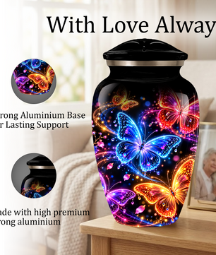Personalized Butterfly Adult Cremation Urn for Ashes, Colorful Butterfly Memorial Urn, Black Cremation Urn