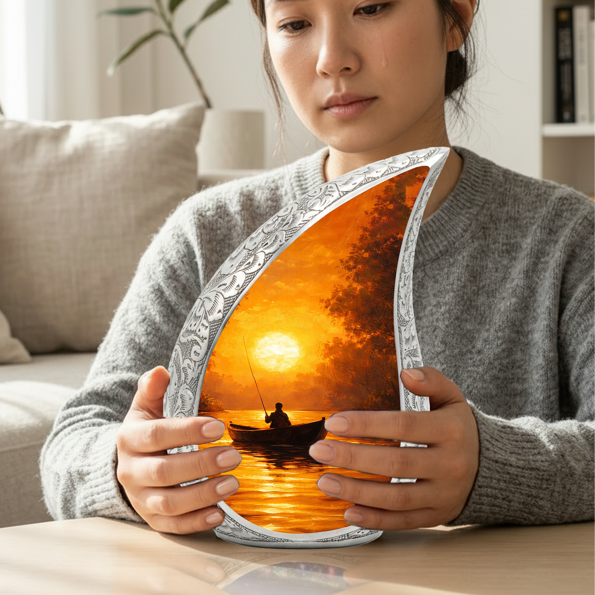 Fishing Sunset Cremation Urn for Dad | Beautiful Fishing Memorial Urn for Male Ashes