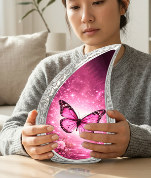 Beautiful Pink Butterfly Flower Cremation Urn for Adult Ashes