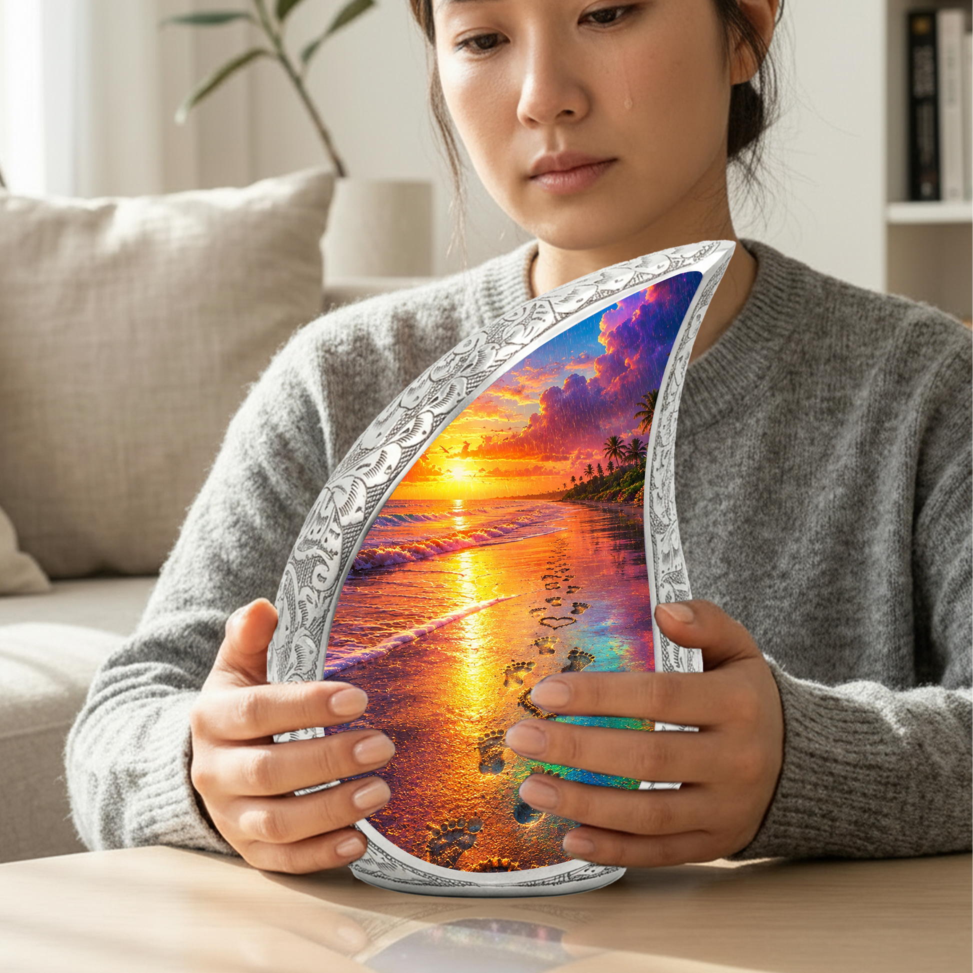 Ocean Beach Sunset Urn for Human Ashes | Beautiful Beach Cremation Urn,