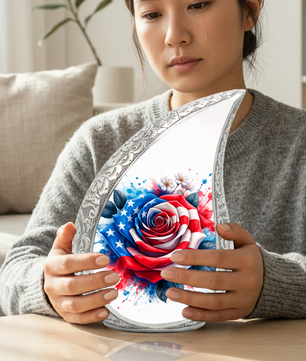 American Flag Rose Adult Cremation Urn,Personalized Memorial Urn for Mom or Dad