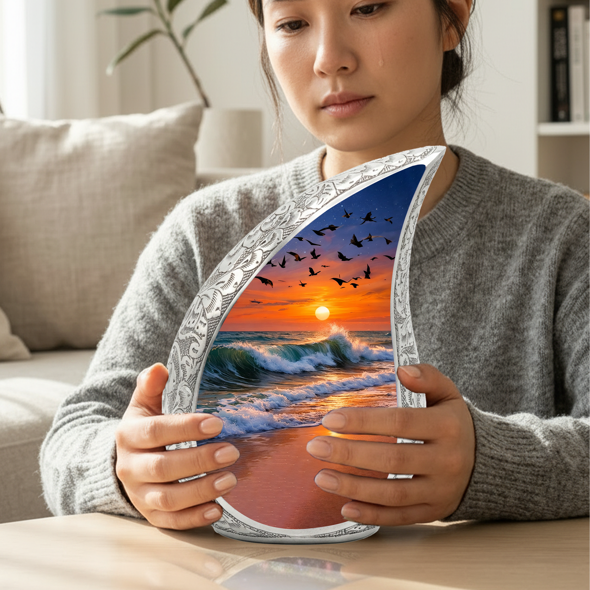 Ocean Sunset Adult Urn for Human Ashes – Premium Ocean Sunset Cremation Urn