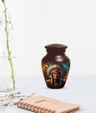 Native American Inspired Cremation Urn for Adult Ashes | Tribal Portrait Memorial Adult Urn