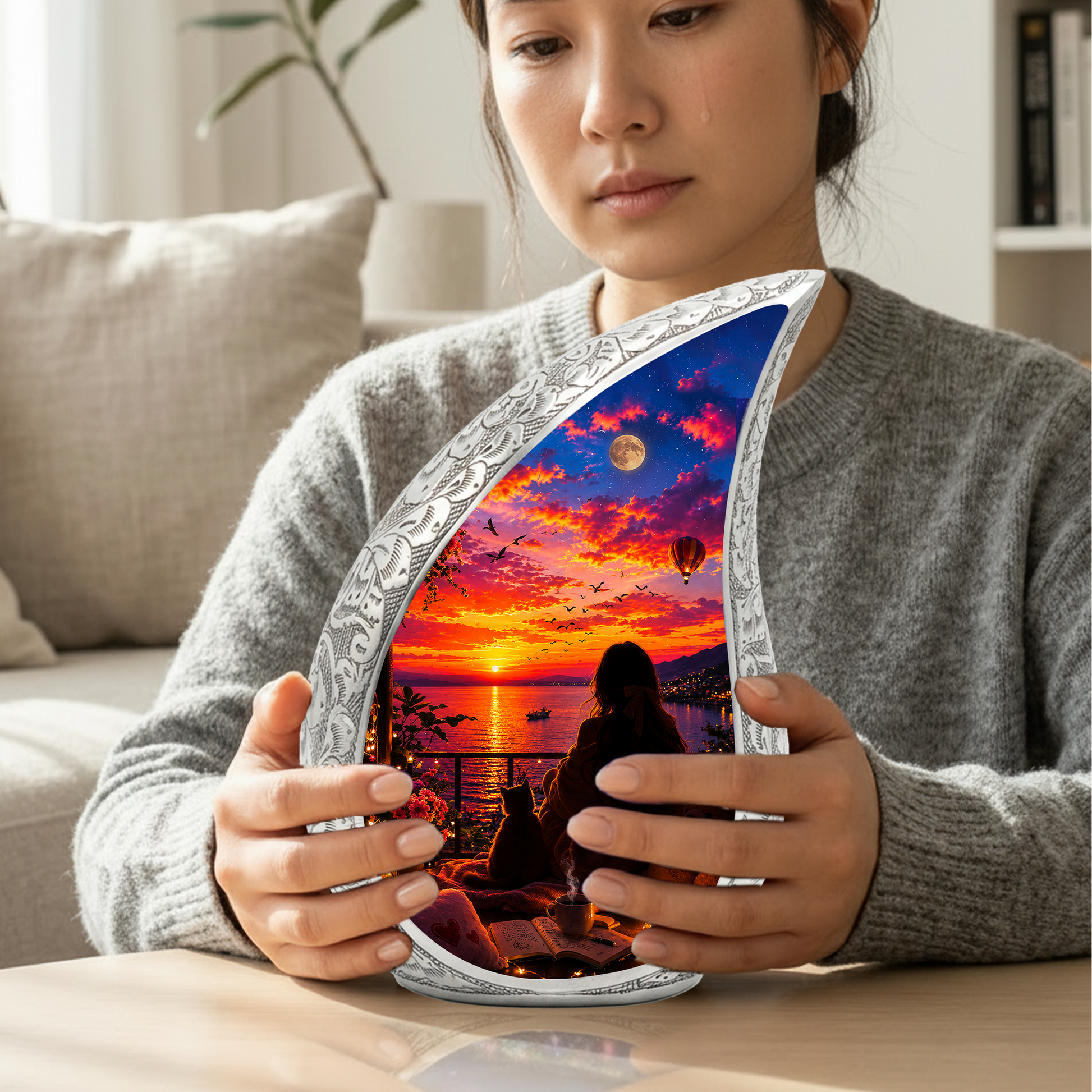Sunset Memorial Urn for Mom-Cremation Urn for Women|Keepsake Memorial Urn