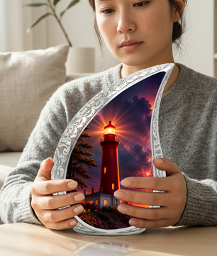 Orange Lighthouse Thunder Urn for Human Ashes | Adult Cremation Urn for Men & Women