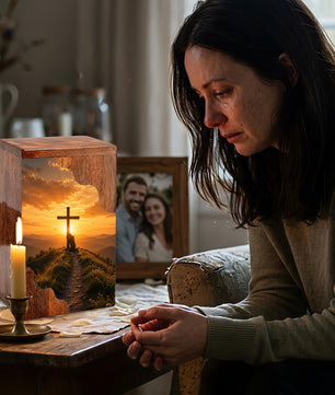 Cross Wooden Cremation Urn for Mom, Christian Wooden Urn for Human Ashes