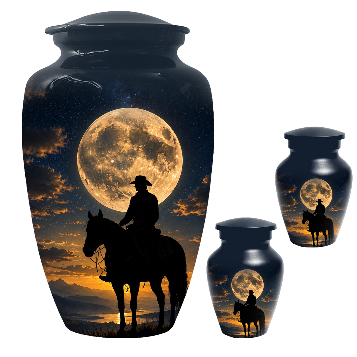 Cowboy Cremation Urn for Dad, Western Horse Memorial Urn for Ashes