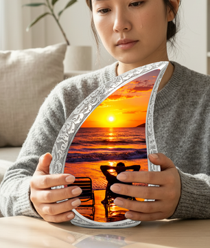 Beach Sunset Urn for Human Ashes | Wooden Ocean Sunset Cremation Urn | Beach Memorial Urn
