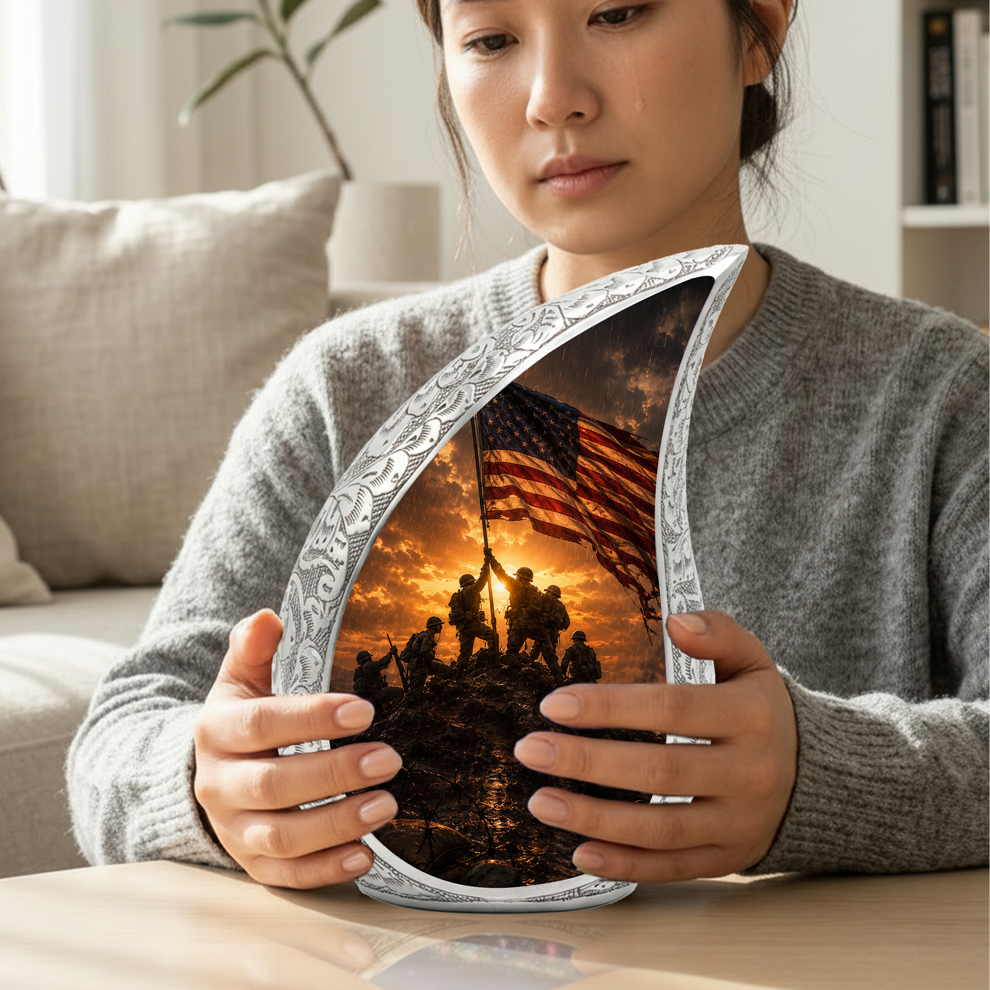Soldier Sunset Urn for Human Ashes | Military Adult Cremation Urn Memorial