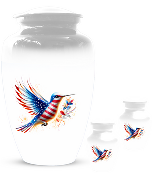 Patriotic Hummingbird Urn for Ashes, American Flag Cremation Urn