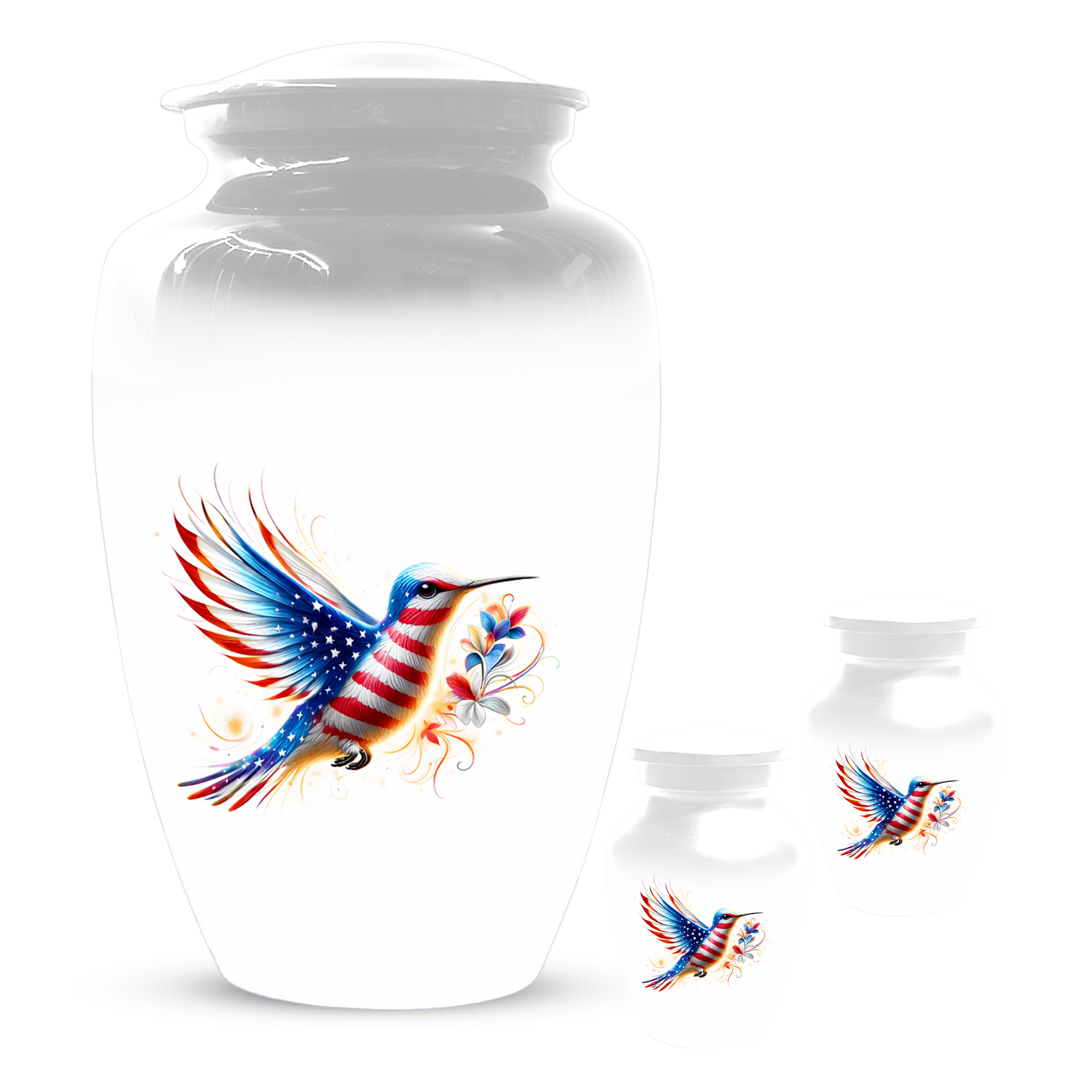 Patriotic Hummingbird Urn for Ashes, American Flag Cremation Urn
