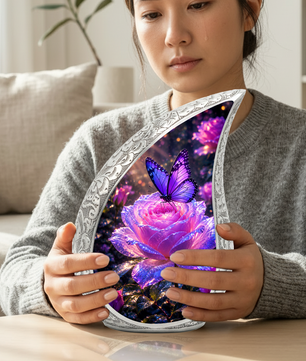 Flower Urn for Mom and Women – Blue Velvet Butterfly Keepsake Cremation Urn for Mom,