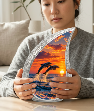 Dolphin Cremation Urn for Ashes, Ocean Memorial Urn, Dolphin Adult Urn, Beach Sunset Cremation Urn