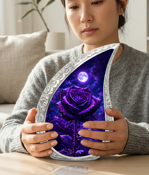 Purple Rose Urn for Human Ashes – Beautiful Memorial Urn for Mom