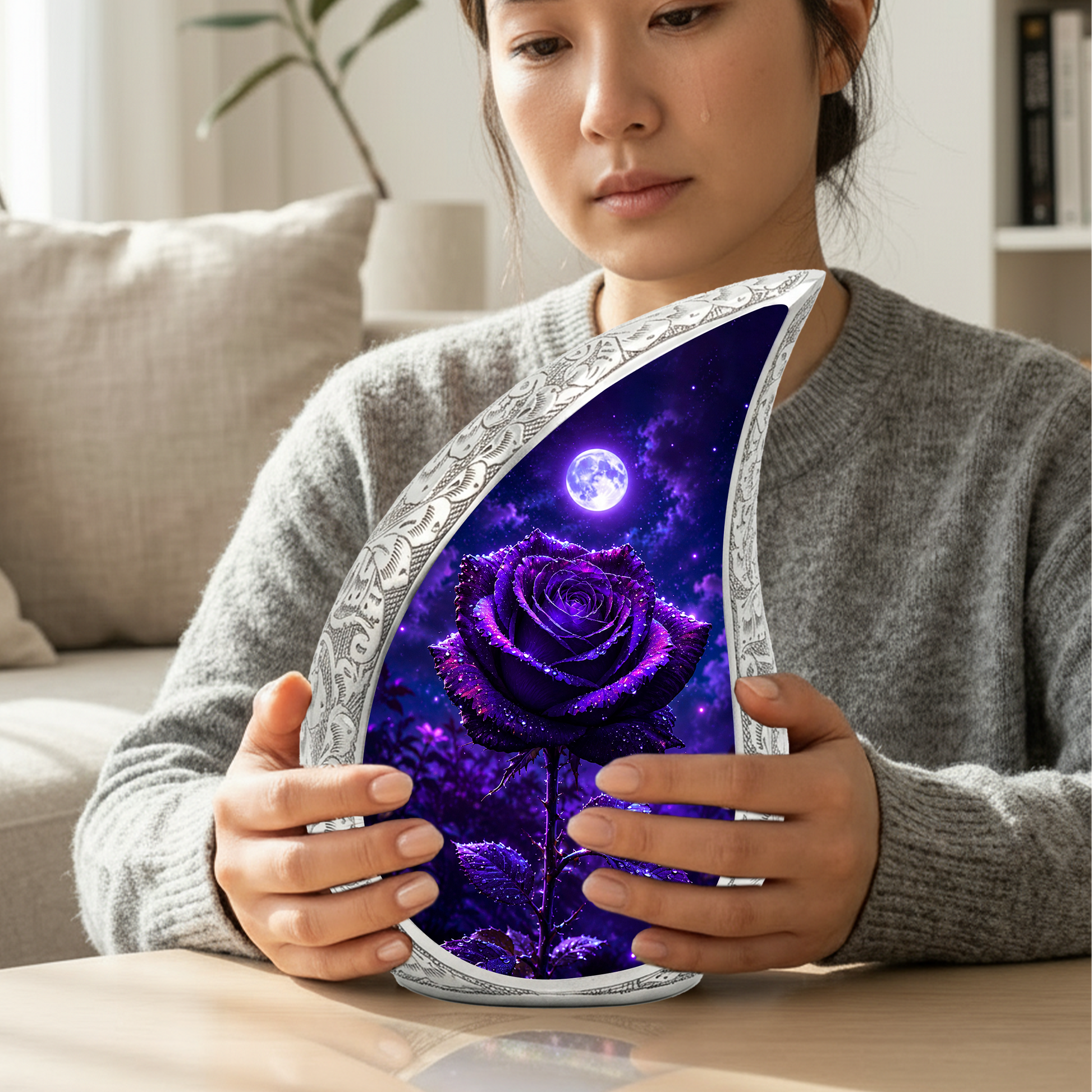 Purple Rose Urn for Human Ashes – Beautiful Memorial Urn for Mom