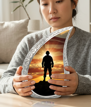 Patriotic Soldier Personalized Cremation Urn – Teardrop Style Aluminum Memorial Urn, 10 Inch
