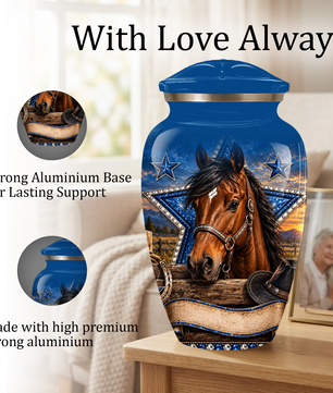 Adult Cremation Urn for Ashes – Western Cowboy Horse Adult Urn, Personalized Adult Memorial Urn