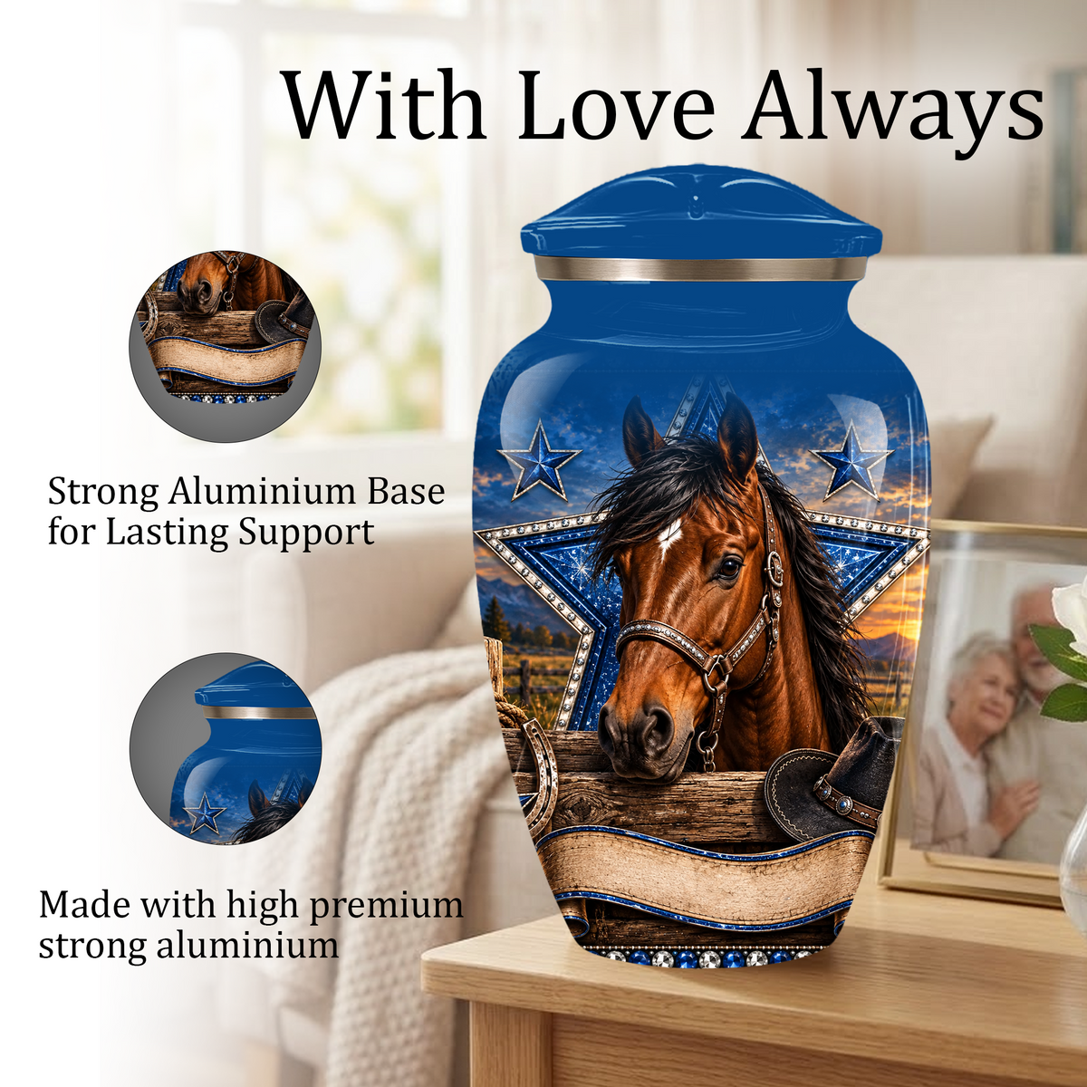 Adult Cremation Urn for Ashes – Western Cowboy Horse Adult Urn, Personalized Adult Memorial Urn