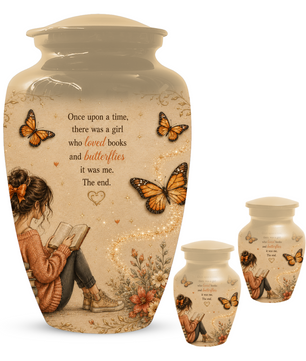 Butterfly Memorial Urn for Mom - Book Lover Memorial Keepsake for Women