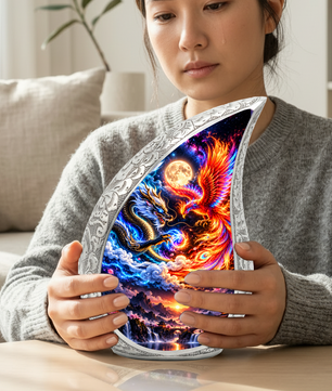 Dragon and Phoenix Cremation Urn for Ashes, Mythical Bird Adult Memorial Urn