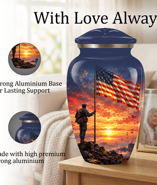 American Flag Cremation Urn for Dad – Patriotic Memorial Urn for Father, Veteran & Adult Male Ashes