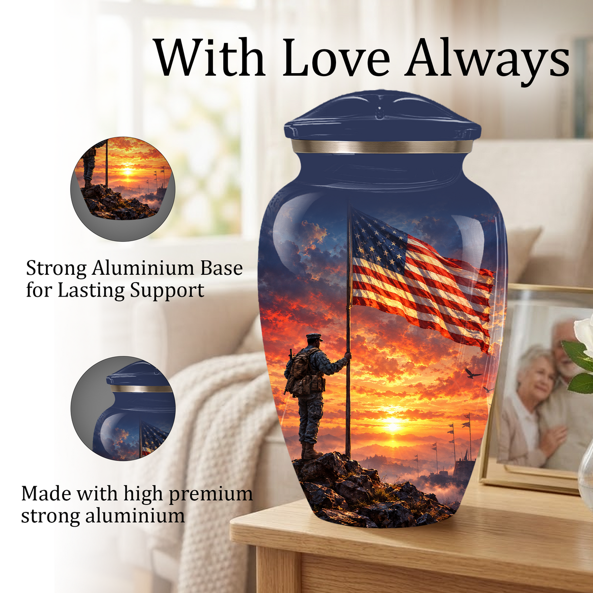 American Flag Cremation Urn for Dad – Patriotic Memorial Urn for Father, Veteran & Adult Male Ashes