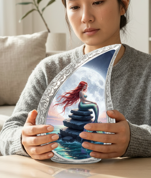 Mermaid Personalized Cremation Urn for Mom – Teardrop Style Aluminum Memorial Urn, 10 Inch