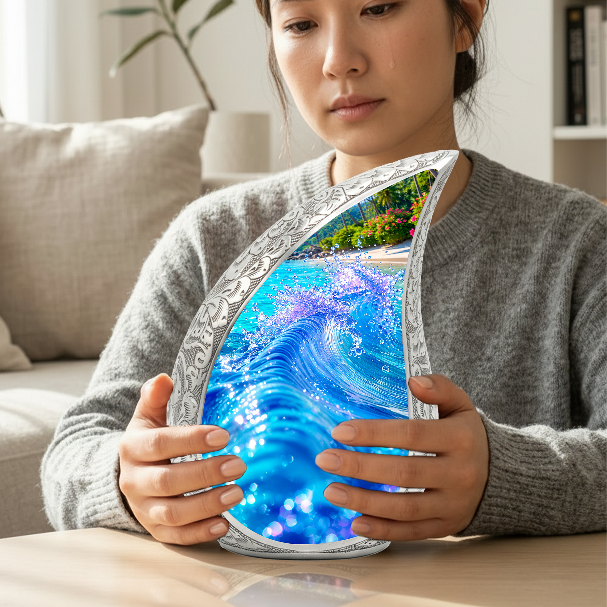 Ocean Wave Urn for Mom – Personalized Beach Cremation Urn for Women | Memorial Ocean Urn for Mother & Sister
