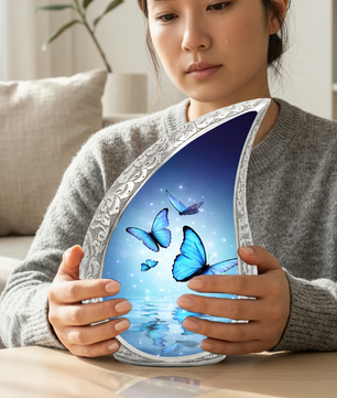 Blue Butterfly Urn for Human Ashes | Urn for Mom | Butterfly Cremation Urn
