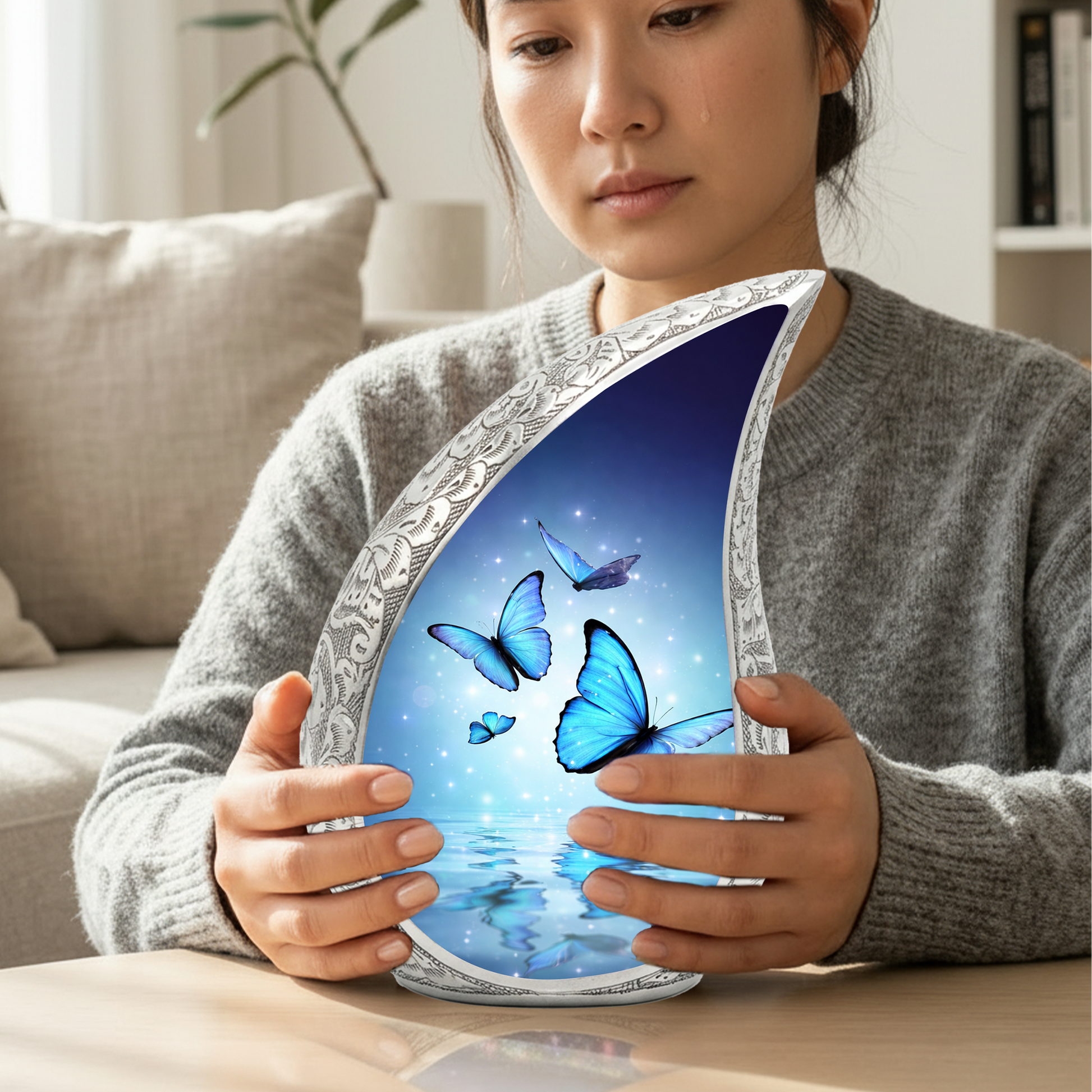 Blue Butterfly Urn for Human Ashes | Urn for Mom | Butterfly Cremation Urn