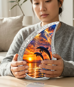 Dolphin Cremation Urn for Mom -  Ocean Sunset Memorial Keepsake Urns