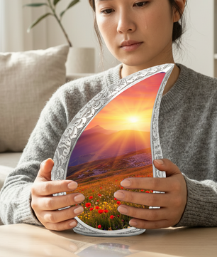Sunrise Personalized Cremation Urn – Teardrop Style Aluminum Memorial Urn, 10 Inch