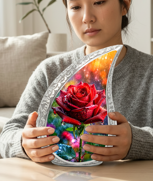 Red Rose Memorial Urn for Mom, Elegant Cremation Urn for Women